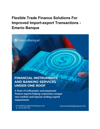 Flexible Trade Finance Solutions For Improved Import-export Transactions - Emerio Banque