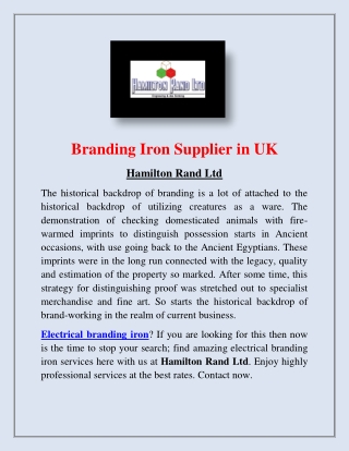 Branding Iron Supplier in UK | Hamilton Rand