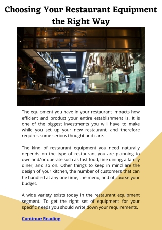 Choosing Your Restaurant Equipment the Right Way