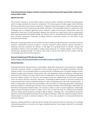 Automotive Emission Analyzer Industry overview by rising trends, growth opportunities and business outlook 2019 to 2027