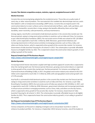 Ceramic Tiles Market competitive analysis, statistics, regional, and global forecast to 2027