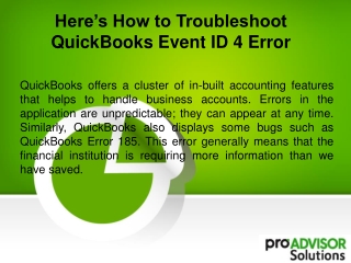 Why QuickBooks event ID 4 is Error encountering on my system?