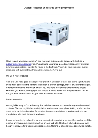 OutdoorProjectorEnclosuresBuyingInformation