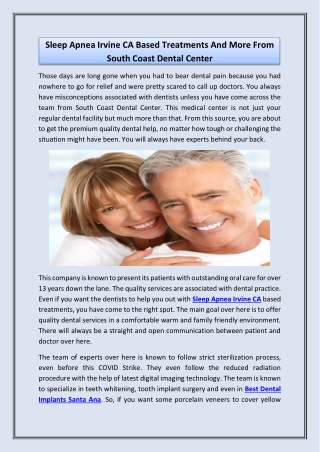 Sleep Apnea Irvine CA Based Treatments And More From South Coast Dental Center