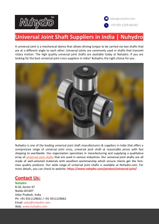 Universal Joint Shaft Manufacturers
