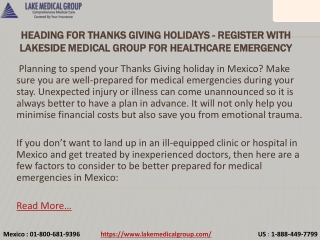 Heading for Thanks Giving holidays - Register with Lakeside Medical Group for Healthcare Emergency