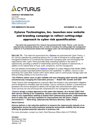 Cyturus Technologies, Inc. Launches New website and Branding campaign to reflect Cutting-edge approach to Cyber risk qua