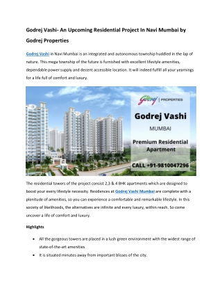 Godrej New Project in Vashi, Navi Mumbai.