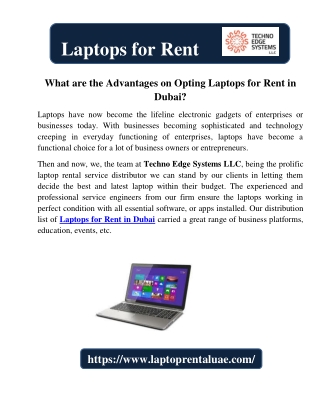 What are the Advantages on Opting Laptops for Rent in Dubai?