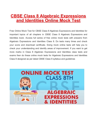 Online mock tests CBSE Class 8 Algebraic Expressions and Identities