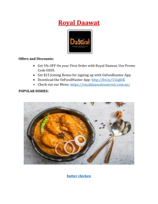 Royal Daawat Menu – 5% off – Indian Restaurant Reservoir, VIC