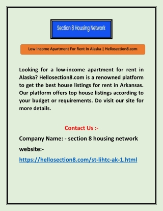 Low Income Apartment For Rent In Alaska | Hellosection8.com