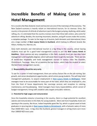 Incredible Benefits of Making Career in Hotel Management