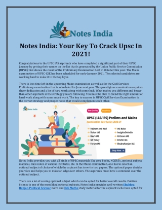 Notes India: Your Key To Crack Upsc In 2021!