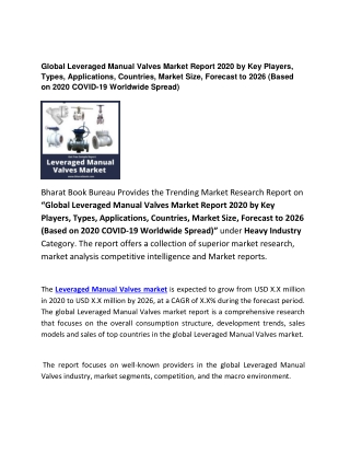 Global Leveraged Manual Valves by Key Players Market Forecast 2026