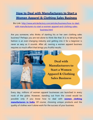 How to deal with manufacturers to start a women apparel and clothing sales business