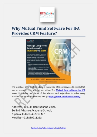 Why Mutual Fund Software For IFA Provides CRM Feature?