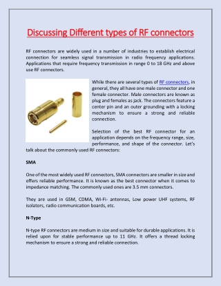 Discussing Different types of RF connectors