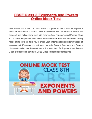 Online mock tests CBSE Class 8 Exponents and Powers