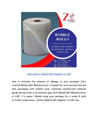 High Quality Bubble Roll Supplier in UAE