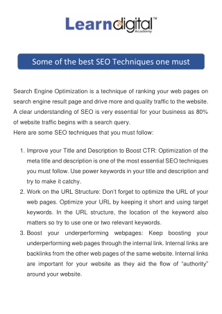 Some of the best SEO Techniques one must Follow