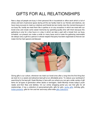 GIFTS FOR ALL RELATIONSHIPS