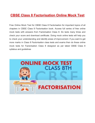 Online mock tests CBSE Class 8 Factorisation