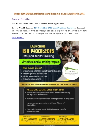 Study ISO 14001Certification and become a Lead Auditor in UAE