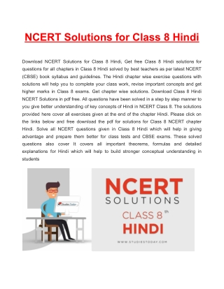 NCERT Solutions for Class 8 Hindi