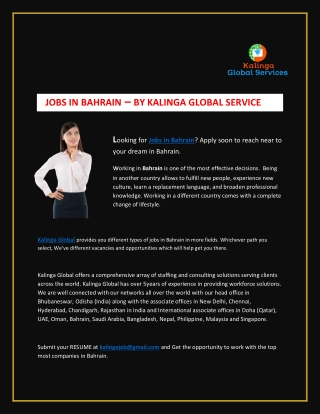 Jobs In Bahrain  |  Kalinga Global Services | Kalinga Job | Bahrain