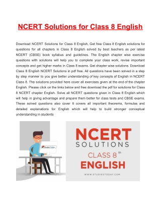 NCERT Solutions for Class 8 English