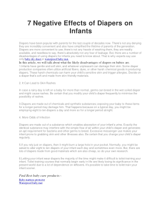 7 Negative Effects of Diapers on Infants