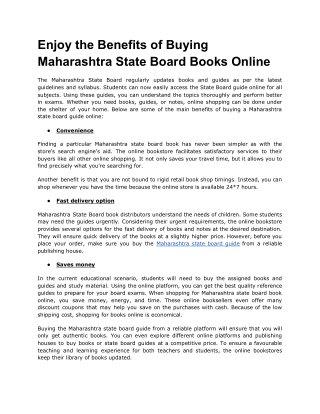 Enjoy the Benefits of Buying Maharashtra State Board Books Online