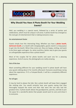 Why Should You Have A Photo Booth For Your Wedding Events?