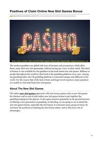 Positives of Claim Online New Slot Games Bonus