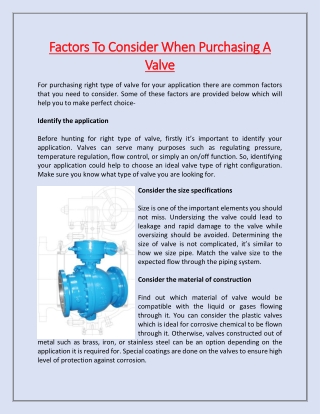 Factors To Consider When Purchasing A Valve