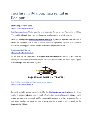 Taxi hire in Udaipur, Taxi rental in Udaipur