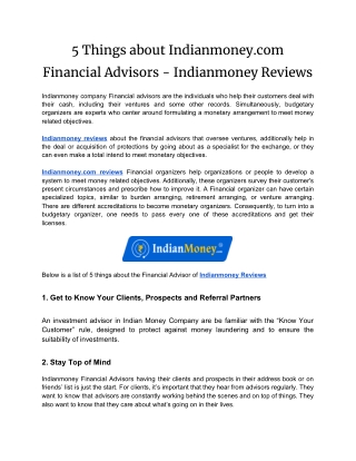 5 Things about Indianmoney.com Financial Advisors - Indianmoney Reviews