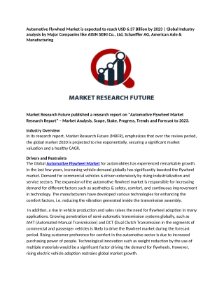 Automotive Flywheel Market Expected to Reach USD 6.37 Billion