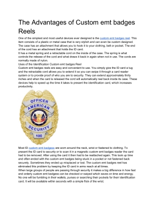The Advantages of Custom emt badges Reels