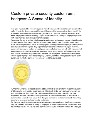 Custom private security custom emt badgess: A Sense of Identity