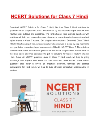 NCERT Solutions for Class 7 Hindi