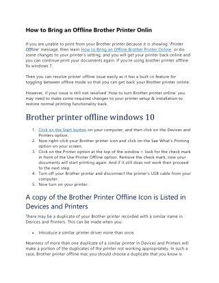 How to Bring an Offline Brother Printer Online?