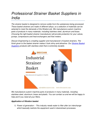 Professional Strainer Basket Suppliers in India