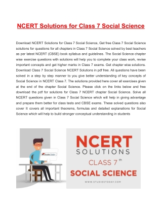 NCERT Solutions for Class 7 Social Science