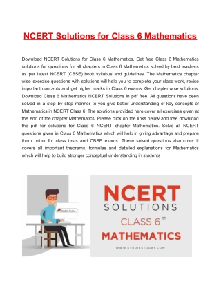 NCERT solutions for class 6 maths chapter-wise solutions