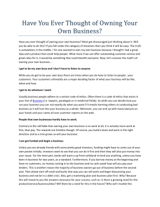 Have You Ever Thought of Owning Your Own Business?