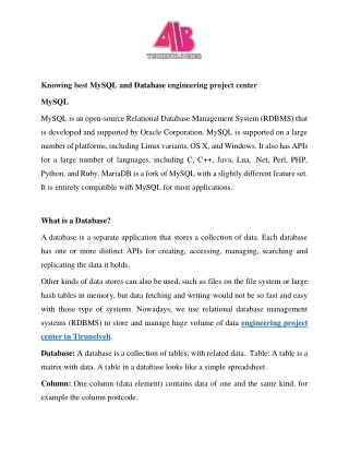 Knowing best MySQL and Database engineering project center