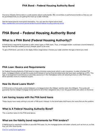 FHA Bond – Federal Housing Authority Bond