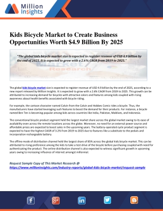 Kids Bicycle Market to Create Business Opportunities Worth $4.9 Billion By 2025